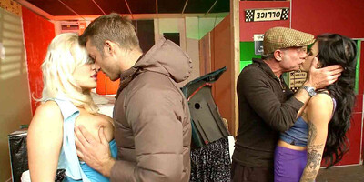 Old Guy and Stepson Seduce two Bombshells to Swap in Foursome