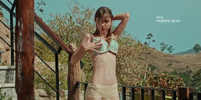 Skinny belle with big tits gets off during outdoor solo