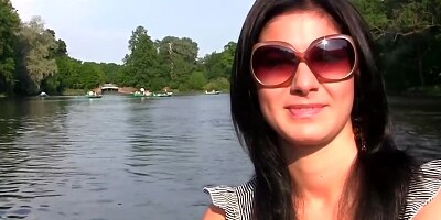 Brunette Russian girl takes money and gets stripped for guy