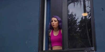 Girl with purple hair wants man who spies on her masturbating