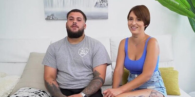 Big ass short-haired gal is about to bang her chubby boyfriend on camera