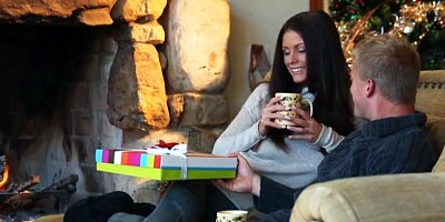 Whitney Westgate and her lover headed to a more private environment to spend the holidays together He surprises her with a set of lingerie which she modeled for him Things heat up and they start making love in the cabin Whitney takes cum on her chest