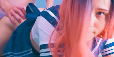 Beautiful Girl With Long Pink Hair Rides A Big Cock - Mary Konopelka