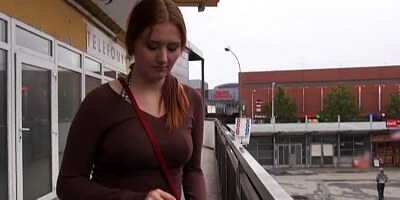 Natural busty redhead railed in public