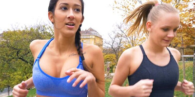 Two pleasing young girls are scissoring their moist pussies during sapphic lovemaking