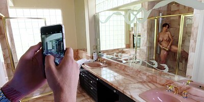 Syren De Mer let son's peeping friend fuck & cum shower her