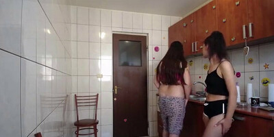 Chubby lesbian seduction in the kitchen