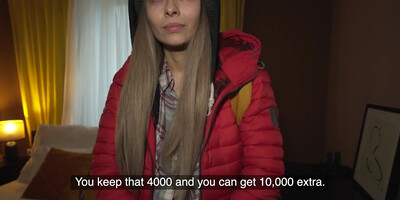 Babe with huge tits fucks a stranger for money