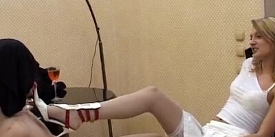 Blindfold slave gets ballbusted and used as a human ashtray