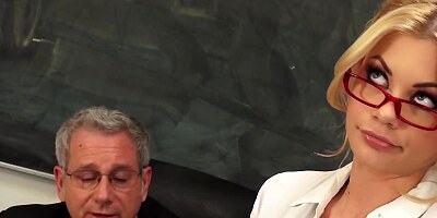 Bombshell blonde teacher fucks principal to keep her job