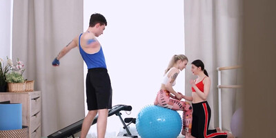 Trainer's dick got hard for two sportsgirls