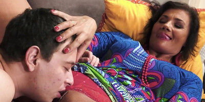 Stud fucks the tanned mature landlady to settle the conflict