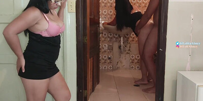 Wild honey is privately eyeing her mates while they are having hump in the shower