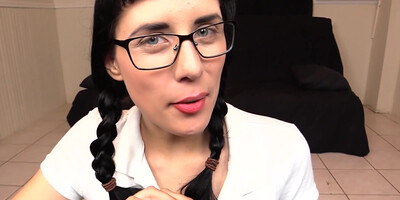 Pigtailed Brunette Teacher In Eyeglasses Giving Head In Pov Porn