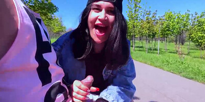 First-Timer black-haired is permanently providing oral jobs to random strangers in public places, during the day