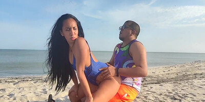 Latina Fucks Her Stepbrother On The Beach