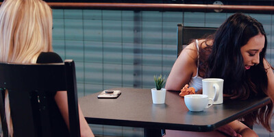 Two beauties Kiarra Kai and Khloe Kapri masturbate in a coffee shop and hope they won't get caught