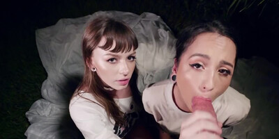 Night is a perfect time for the girls to practice threesome sex