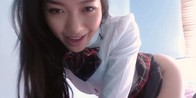 Sexy Exotic Asian Chick In Uniform Masturbating On Webcam