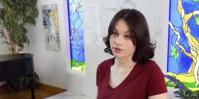 Man receives a blowjob by dark-haired girlfriend and tanned ex