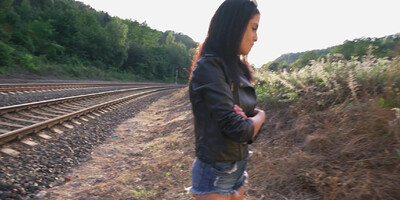 Mia Trejsi has sex on train tracks