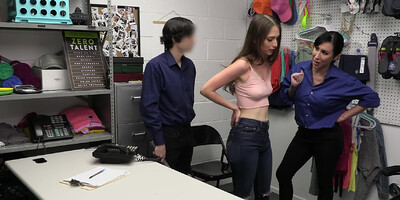 Suspected thief Izzy Lush fucks for mercy with security officer and Lily Lane