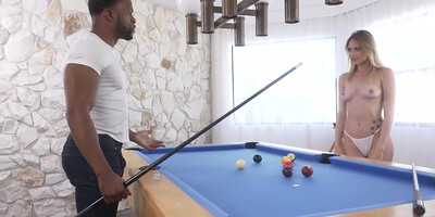 Lusty sex on pool table performed by Kyler Quinn and some ebony guy