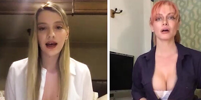 Lady boss Serene Siren and her sexy secretary Kenna James masturbated on a camera