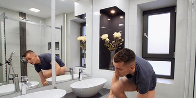 Petite ebony Romy Indy has been fucked by white cock in bathroom