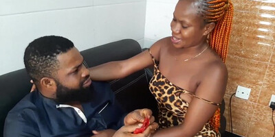 Horny black couple is making out and fucking on the couch