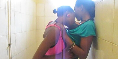 Hot Black Lesbians Playing With Eachother in Bathroom