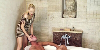 Angel Wicky joins Martin Gun and blows him in the bathroom