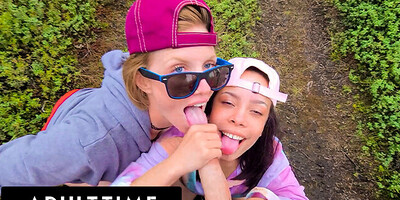 ADULT TIME - POV Hot Poly Wives Take Turns Sucking Dick And Fucking In The Wilderness
