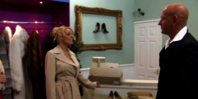 Blonde babe looks surprised when he sees this long dong