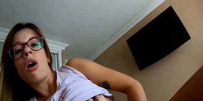 Nerdy cougar is filmed POV style while her ass gets some cock