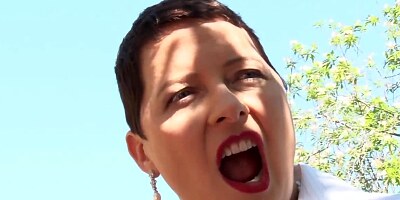 Horny couple is having outdoor sex while MILF lady is pleasing herself