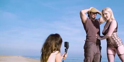 Beach sex with busty Frida Sante and Georgie Lyall