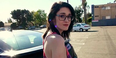 Dark haired teenage babe Ivy Aura showing how to suck a dick