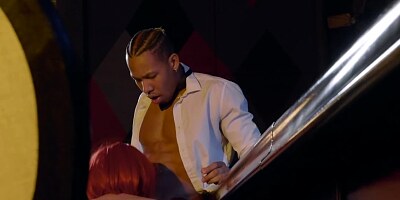 Irresistible ginger chick blows that lucky black waiter