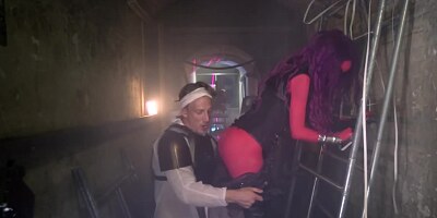 Sexy red babe gets rammed by a well hung dude