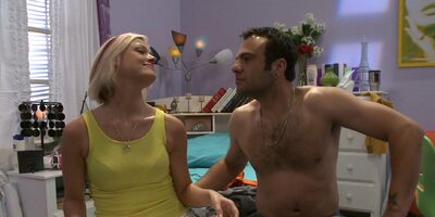 Lovely teen gives head and lets her man finger her pussy
