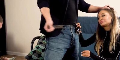 Robber's girlfriend gives a blowjob to apartment owner