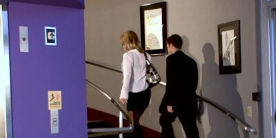 Sex on the steps with hot secretary Holly Wellin