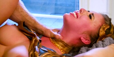 Curvy blonde darling Lena Paul blows a big pecker and gets fucked