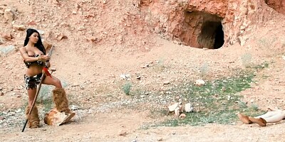 Busty cavewoman hunts for hard dick and successfully finds one