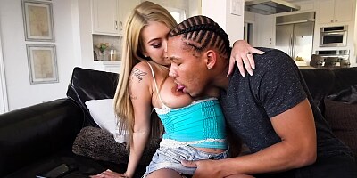 Blonde with round tits happily takes BBC into tight pussy