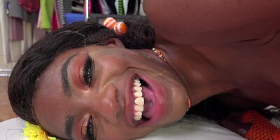 Black girl with alluring features lifted ass up to be humped