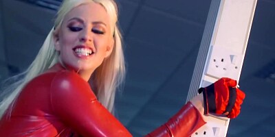 Dissolute superhero with blonde hair gets it on with a villain