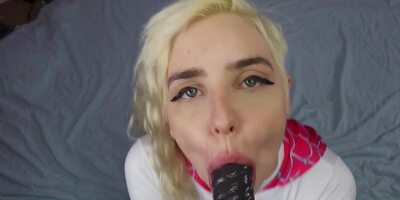Uber-Cute ash-blonde honey got down on her knees to blow man rod and slurp some new jizz