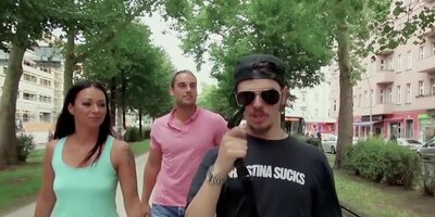 Dark-haired German with right nipple piercing fucked in Bang Bus